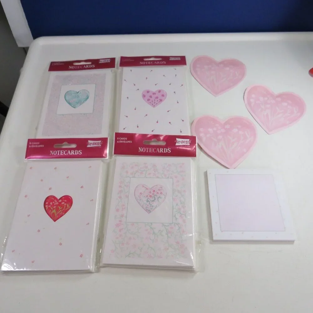 Heart Cards (4 new packages with 8 cards/envelopes each) and sticky notes